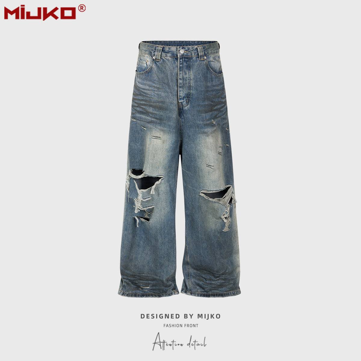 GGGard MIJKO series men's clothing women's torn big ripped trousers men's and women's same retro washed old crease texture jeans