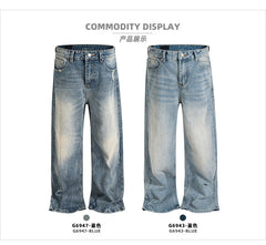 Men's clothing women's bug bite damage trousers men and women of the same style washed and worn white wide-footed blue jeans multi-size