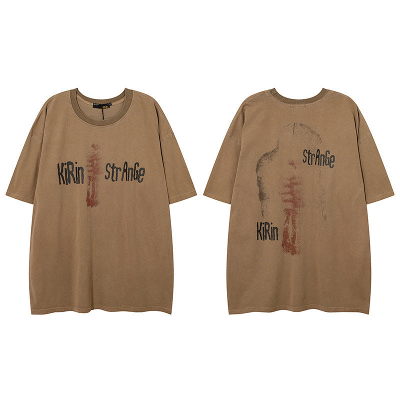 Men T Shirt Vintage Distressed Washed Loose Casual Short Sleeve T-shirt for Men and Women