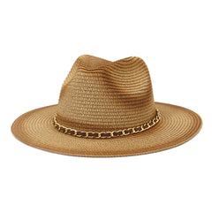 Chapeaux de cowboy en paille, pare-soleil de bord de mer avec chaîne, chapeau de plage pour hommes et femmes