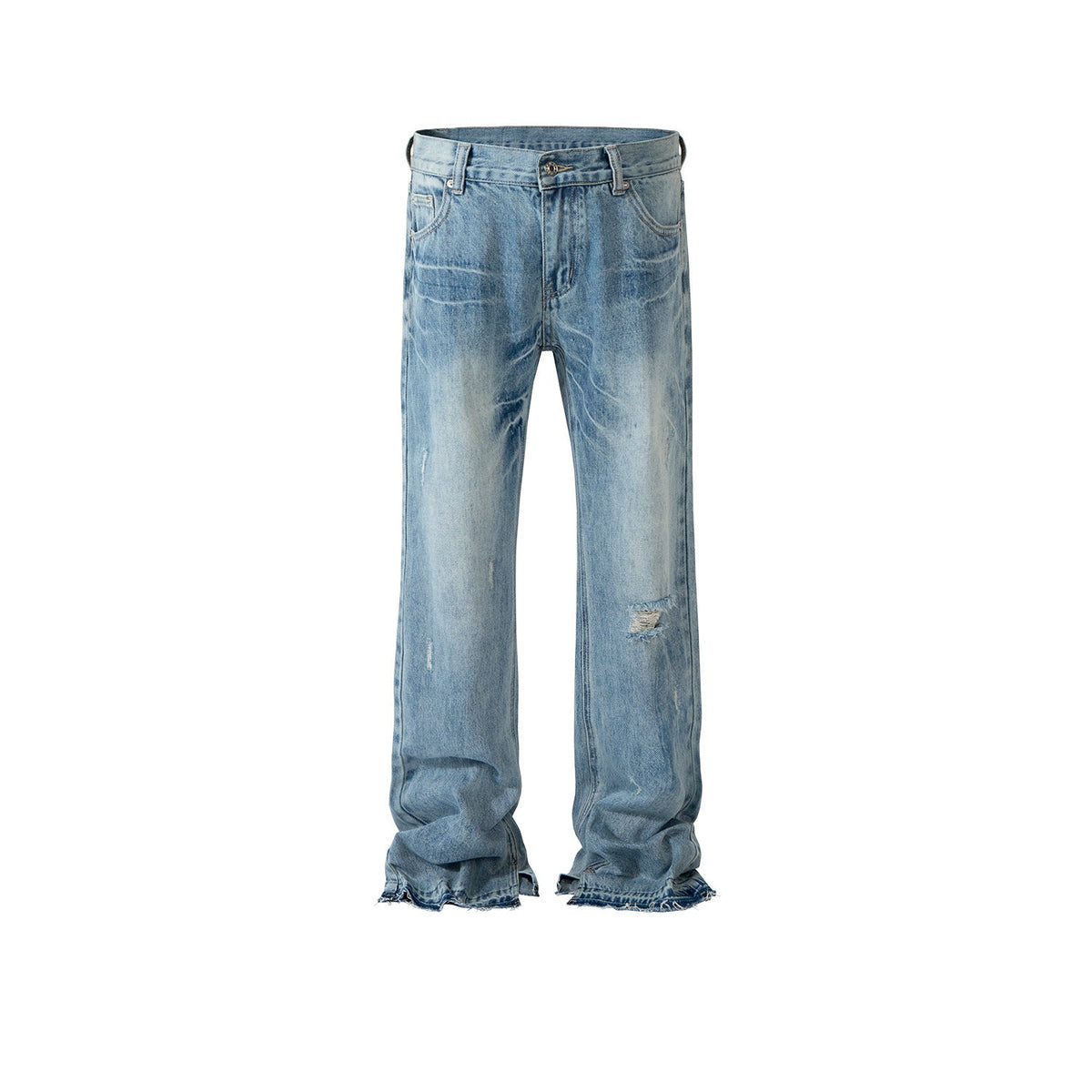 Men Vintage Pants Ripped Trousers Straight Beard Pants Split Jeans MIJKO