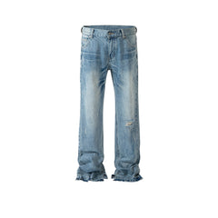 Men Vintage Pants Ripped Trousers Straight Beard Pants Split Jeans MIJKO