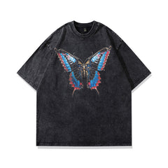 Men T Shirt Vintage Butterfly Print Short Sleeve T-shirt for Men and Women Couple