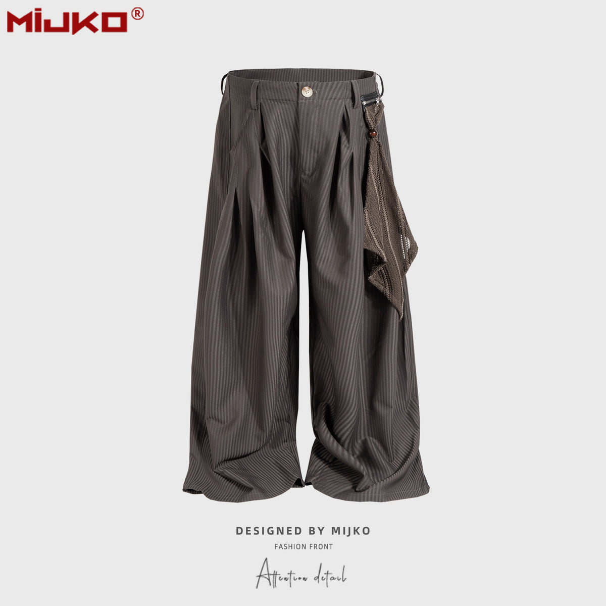 GGGard MIJKO series men's clothing women's wide feet wide tube trousers men's and women's same mesh pendant splicing dark striped casual trousers tide