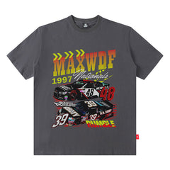Men's T Shirt Retro Racing Short Sleeve Men's and Women's Hiphop Loose T-shirt
