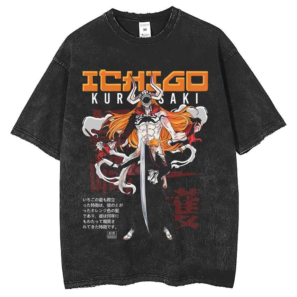 Men T Shirts Vintage Old Anime Print Short Sleeve T-Shirt