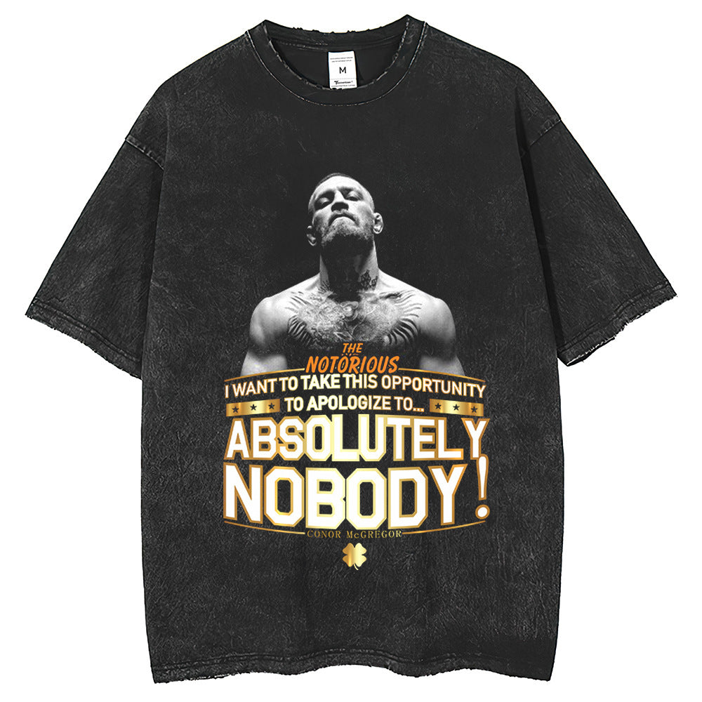 Men T Shirts American High Street Loose Washing T-Shirt Print