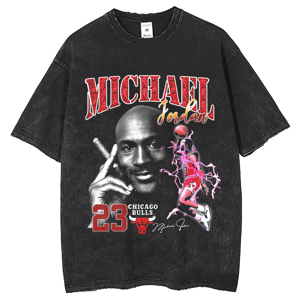 Mens T-Shirts American Vintage Printed Cotton Short Sleeves Loose