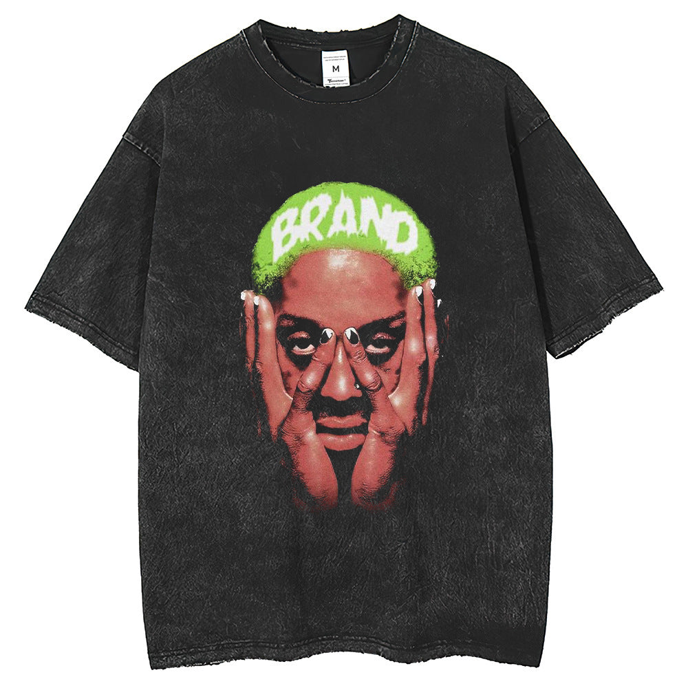 Mens T Shirts vintageT-Shirt Rodman Oversize Cotton Wash Print