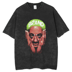 Mens T Shirts vintageT-Shirt Rodman Oversize Cotton Wash Print