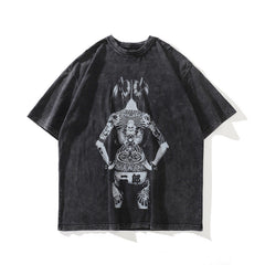 T-shirt homme/femme T Yabi Style Imprimé foncé Effet usé Délavé Manches courtes