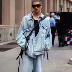 Mens Jacket Washed Distress Denim Jacket MIJKO