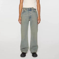 Men's Vintage Pants Men's and Women's Washed Faded Old Straight Denim Trousers MIJKO