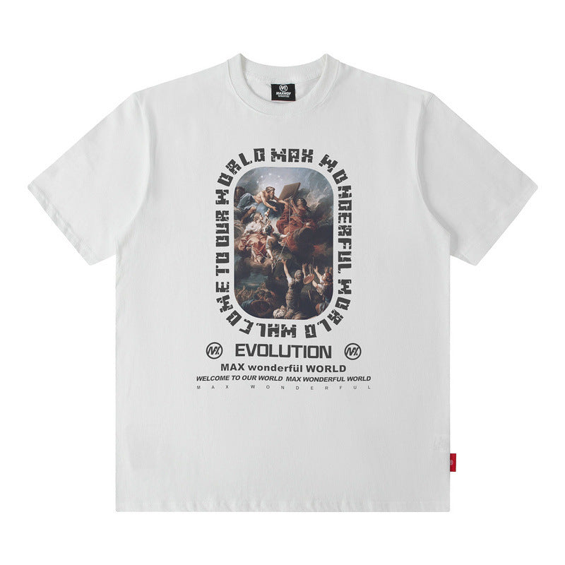 T-shirt homme été rétro imprimé portrait col rond manches courtes