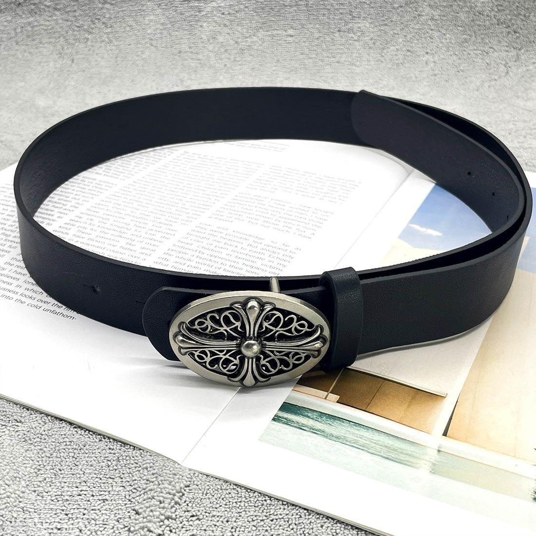 Crow CH Cross Personality Belt Men's Tide Korean Version Vintage PU Leather Hairstylist Jeans Belt Punk Style
