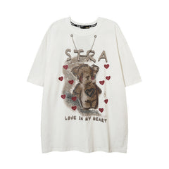 Men T Shirt Bear Graffiti Short Sleeve T-shirt Men and Women Loose-Fitting Casual round-Neck
