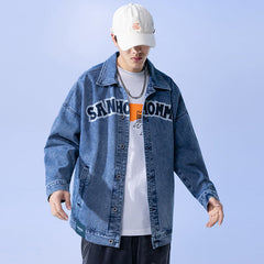 Men's Patterned Denim Jacket Loose Plus Casual Retro Top Plus Size Men Denim Jacket