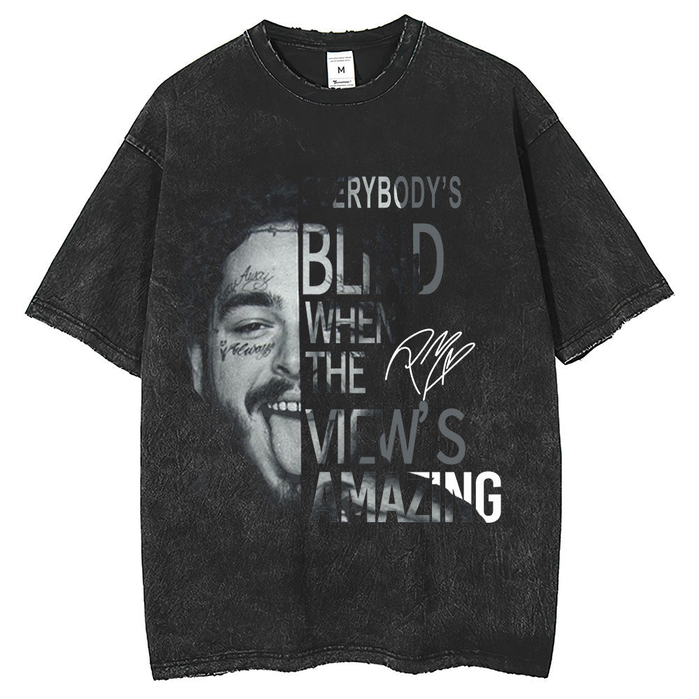 Men T Shirts Vintage Creative Washed Old Short Sleeve T-Shirt Oversize