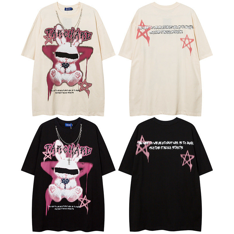 Men T Shirt Printed Short-Sleeved T-shirt Men and Women Loose Couple