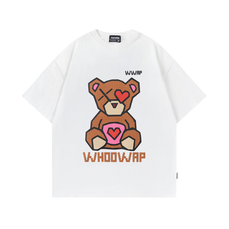 Men T Shirt Letter Short Sleeve T-shirt Men's Retro Loose Pure Cotton Couple