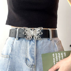 Hip-hop punk style metal hollow butterfly button decorative belt women with denim skirt fashionable and fresh