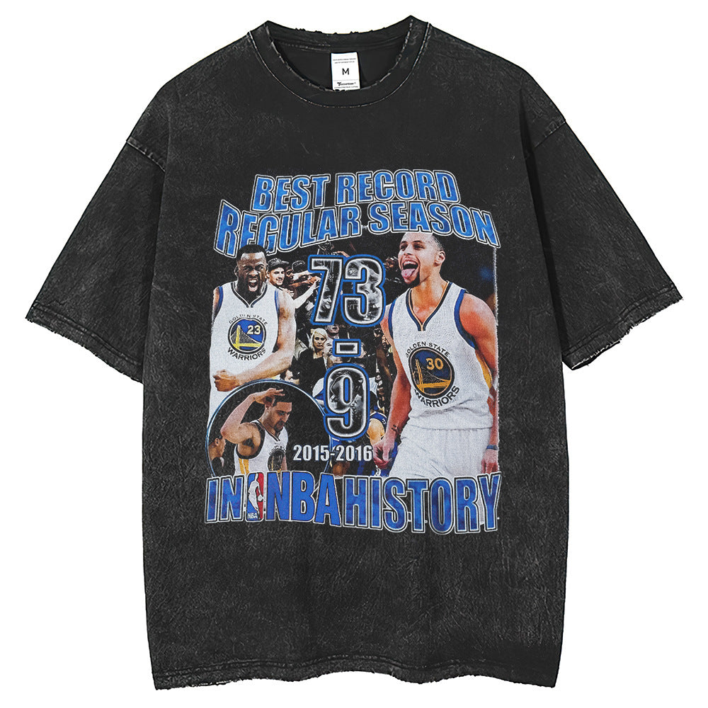 Mens T Shirts Golden State Warriors Print Loose Short Sleeves ins