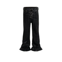 Men's Vintage Pants Jeans Men's and Women's Back Ribbon Drawstring Black Trousers MIJKO