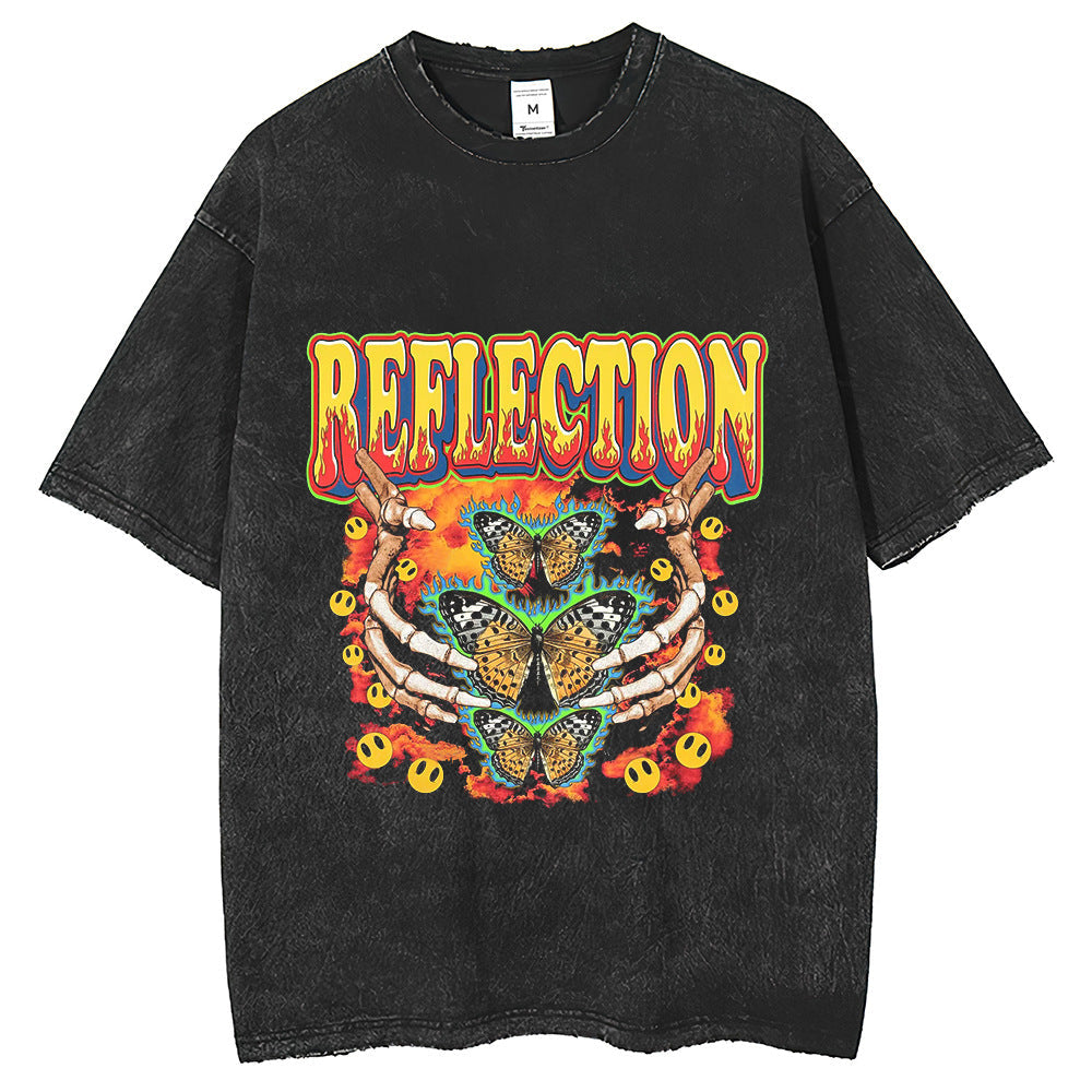 Men T Shirts Vintage Print Wash Hip Hop T-Shirt Loose Print