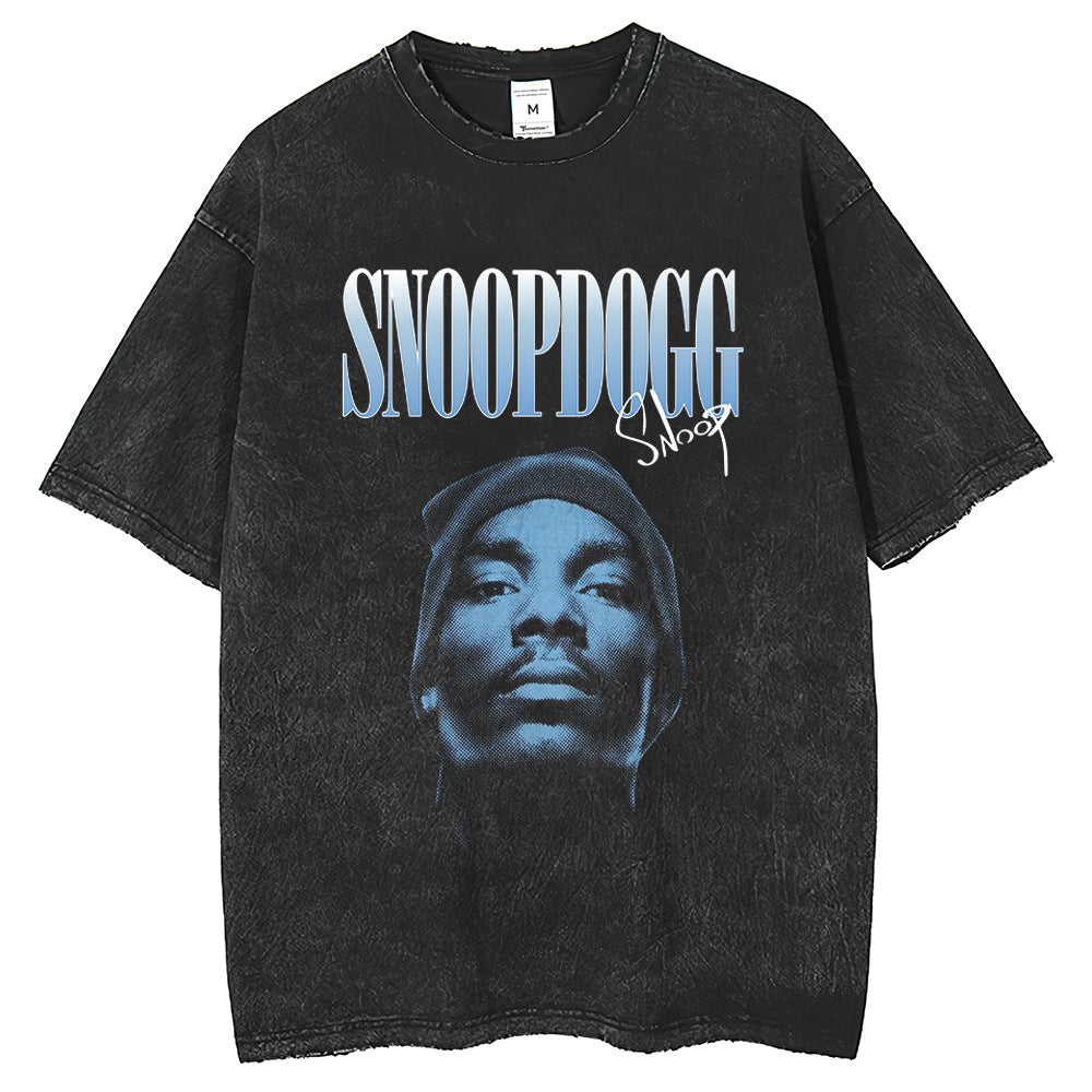 Men T Shirts T-Shirts Loose Street Old Washing Water Printing