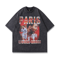 Men T Shirt Portrait Printing Distressed Short Sleeve T-shirt Men and Women Loose Washed-out