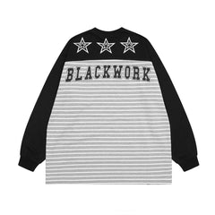 Men Long Sleeve T Shirt Color Matching Stitching Striped T-shirt Bottoming Shirt