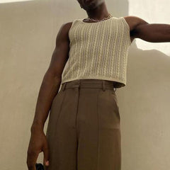 Rave Outfits Mens Vest Hollow Out Knitted