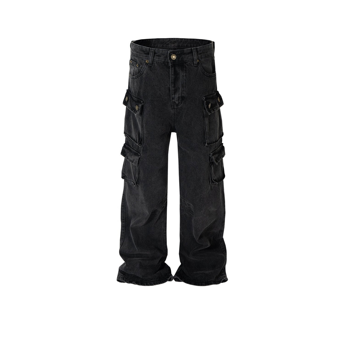 Mens Vintage Pants Tooling Wash High Street Wide Feet Black Jeans MIJKO