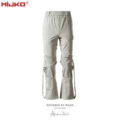 Mens Vintage Pants Button Ribbon Broadly Feet Casual Pants MIJKO