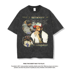 Nba T Shirt American Vintage Short-Sleeved T-shirt Cotton Loose Distressed round Collar Fashion