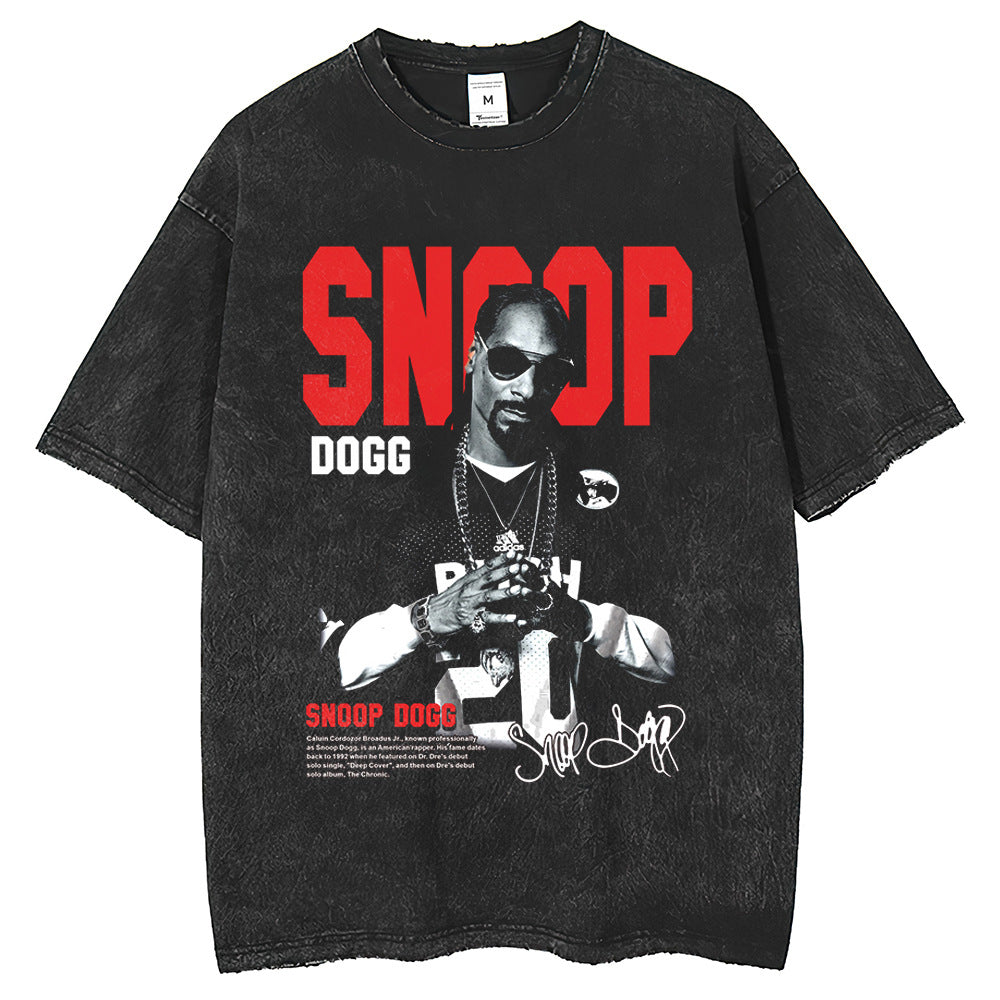 Men T Shirts Printed Loose Washing Water Old Short Sleeve T-Shirts