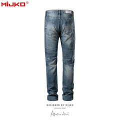 Mens Vintage Pants Ragged Patch Unisex Jeans MIJKO