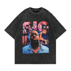 T-shirt homme à manches courtes imprimé portrait rétro Hip Hop décontracté