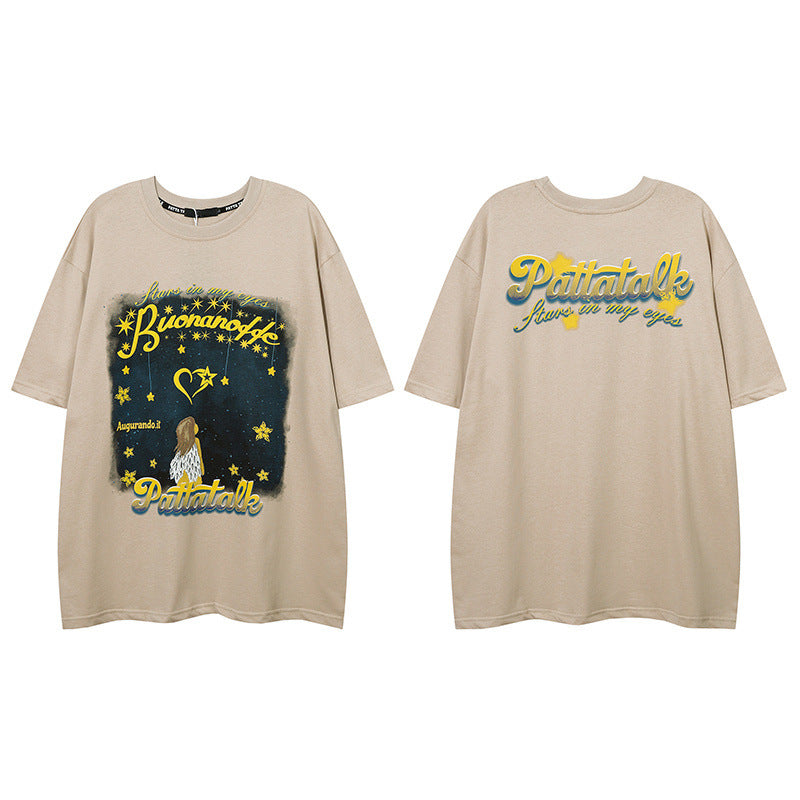 Men's T Shirt Printed Short-Sleeved T-shirt Men's and Women's Ins Couple's Tops