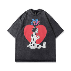 Men T Shirt Hip Hop Niche Print Distressed Short Sleeve T-shirt Men and Women Vintage