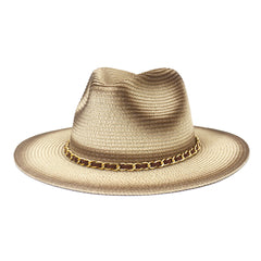 Chapeaux de cowboy en paille, pare-soleil de bord de mer avec chaîne, chapeau de plage pour hommes et femmes