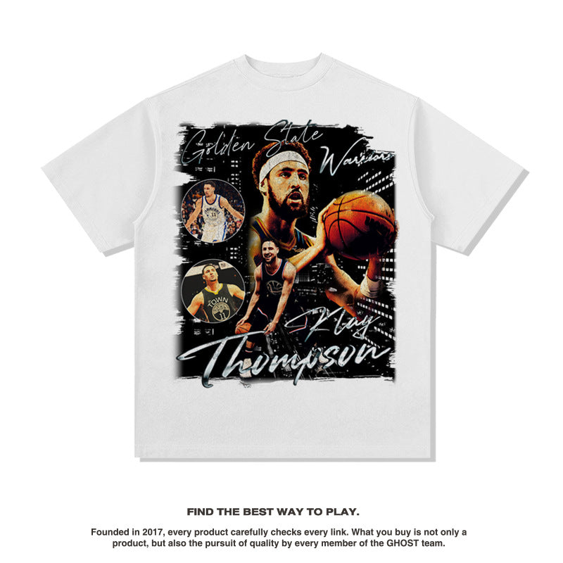 Nba T Shirt Thompson Basketball Star Short Sleeve T-shirt Retro Washed Distressed