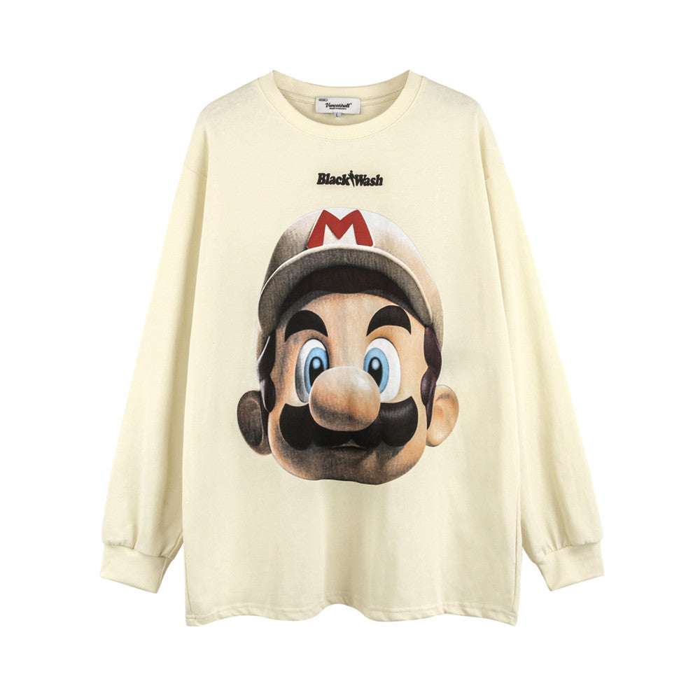 Men Long Sleeve T Shirt Cartoon Super Mary Printed T-shirt