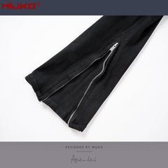 Mens Vintage Pants Zipper Leg Ripped Unisex Jeans MIJKO