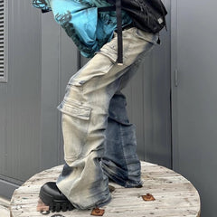 Men's Vintage Pants Men's and Women's Trousers Washed Wide Leg Color-Changing Jeans MIJKO