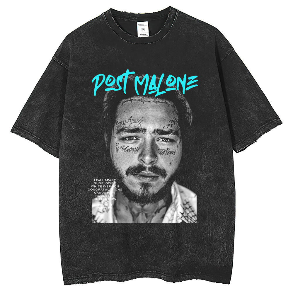 Men T Shirts Printed Short Sleeve T-Shirt Loose Washed Old Top