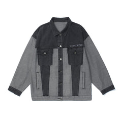 Graffiti Color Block Denim Coat Men's Stitching Shirt Top Large Size Loose Men Denim Jacket