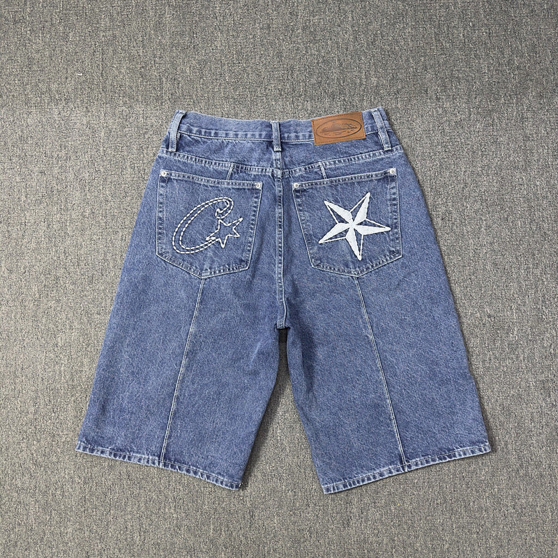 Corteiz Alcatraz jeans new star embroidery American high street retro old casual five-point pants tide