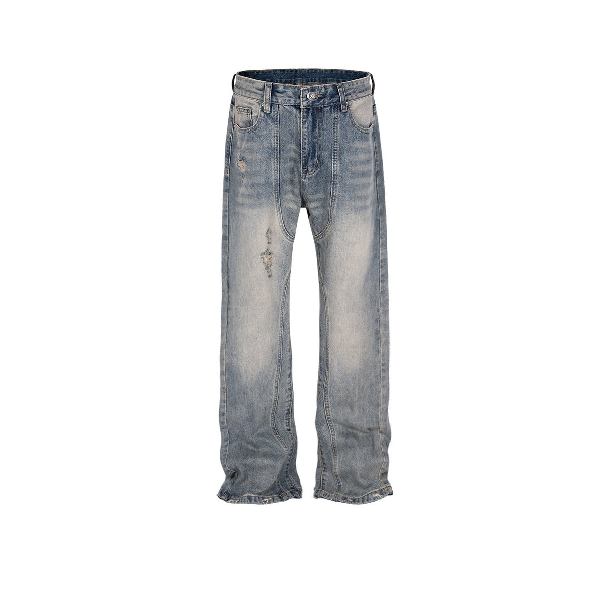 Men Vintage Pants Splicing Men's and Women's Ripped Wash Water Straight Jeans MIJKO
