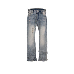 Men Vintage Pants Splicing Men's and Women's Ripped Wash Water Straight Jeans MIJKO